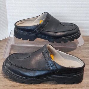 CAT Caterpillar Mule Clogs sz 7W Black Leather Walking Machines Slip On Platform